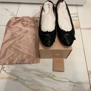 Prada Black Patent Leather Ballet Flats Size 37.5